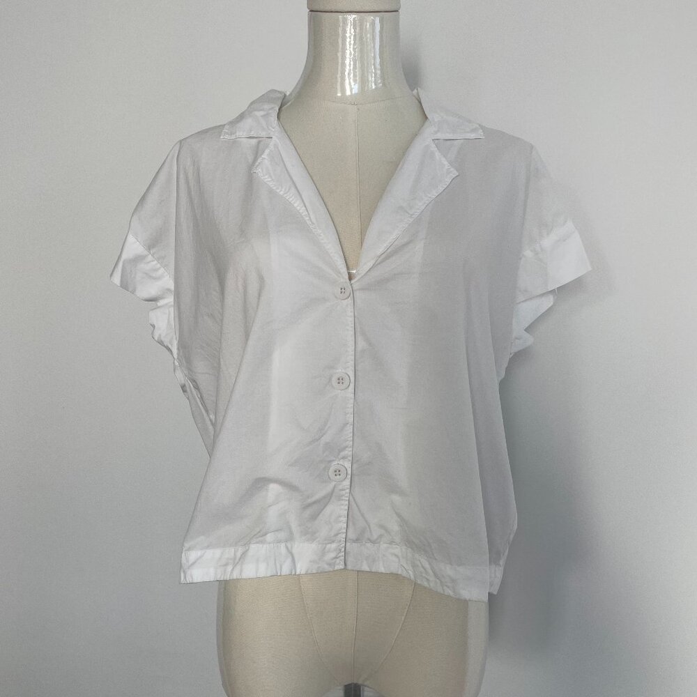 Cropped White Short Sleeve Button Down 100% Pima Cotton